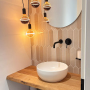 Waschtischplatte aus Asteiche mit Ablageplatte Stärke 4 cm